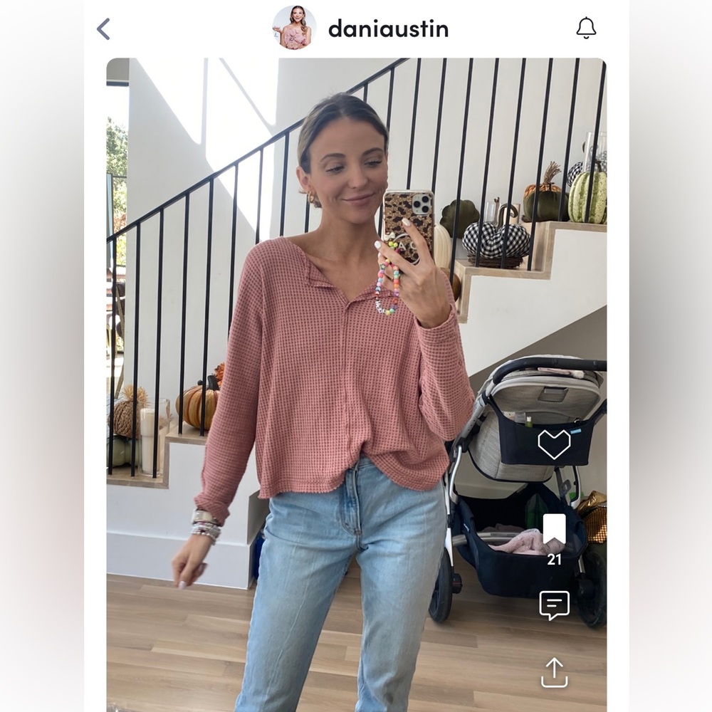 Women's Pink Waffle Knit Top